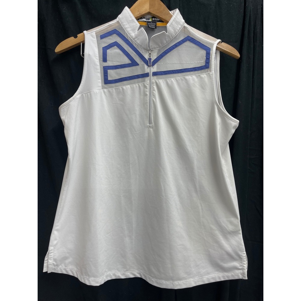 Jamie Sadock Womens White Sleeveless Golf Polo Shirt Blue Mesh Trim Large